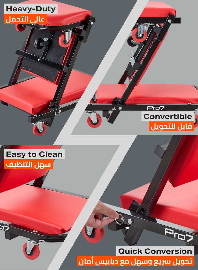 LAWAZIM Pro7 Car Creeper - 40inch Red & Black - Foldable Z-Creeper 2-in-1 Rolling Mechanic Seat with Thick Padding for Comfortable Automotive Repairs - Durable and Portable Creeper for Home Garage Use - Image 3
