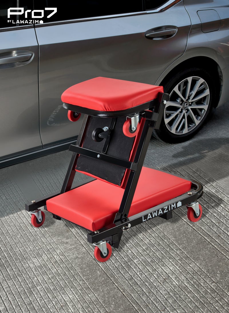 LAWAZIM Pro7 Car Creeper - 40inch Red & Black - Foldable Z-Creeper 2-in-1 Rolling Mechanic Seat with Thick Padding for Comfortable Automotive Repairs - Durable and Portable Creeper for Home Garage Use - Image 5