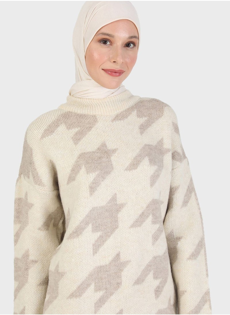 High Neck Printed Cardigan