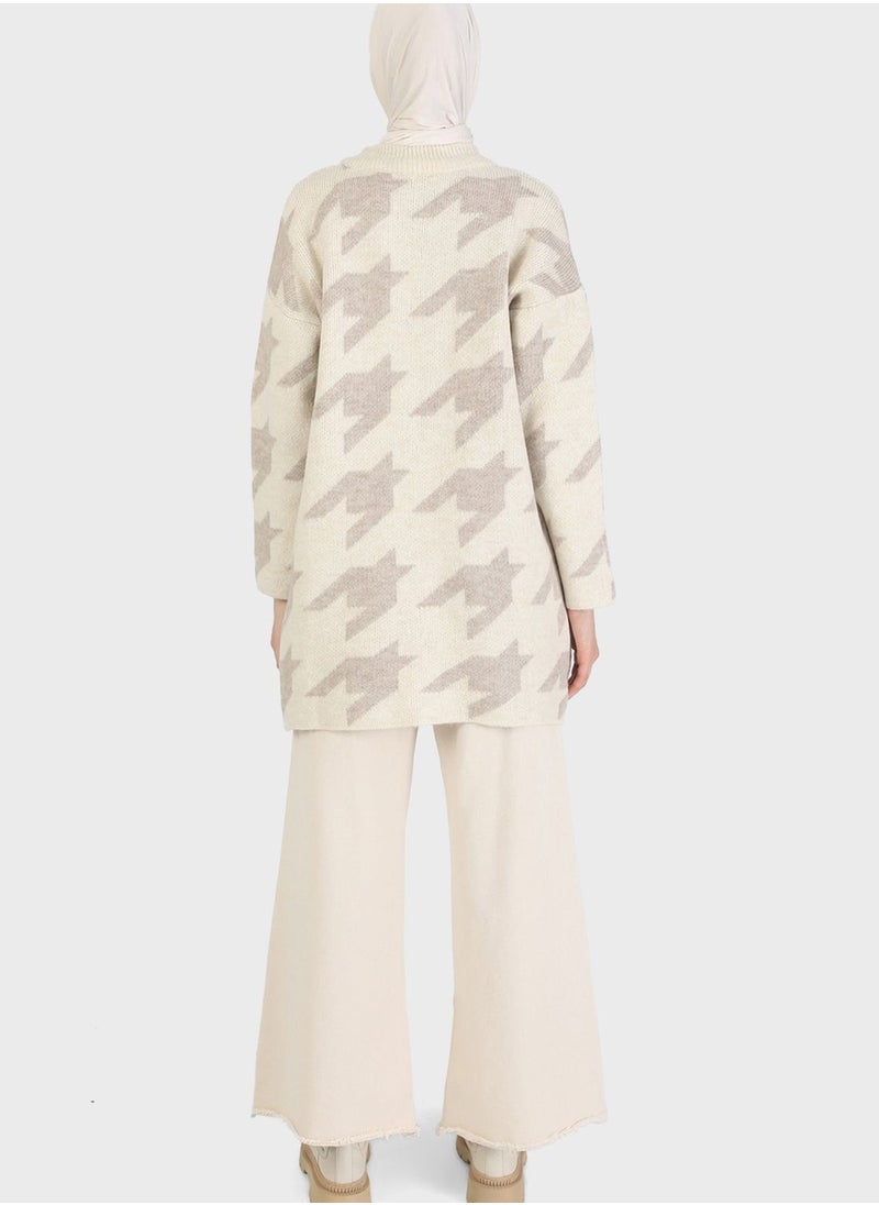 High Neck Printed Cardigan
