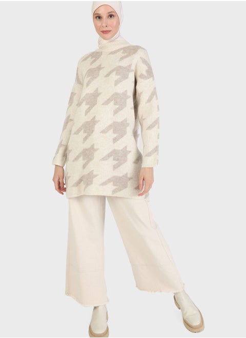 High Neck Printed Cardigan