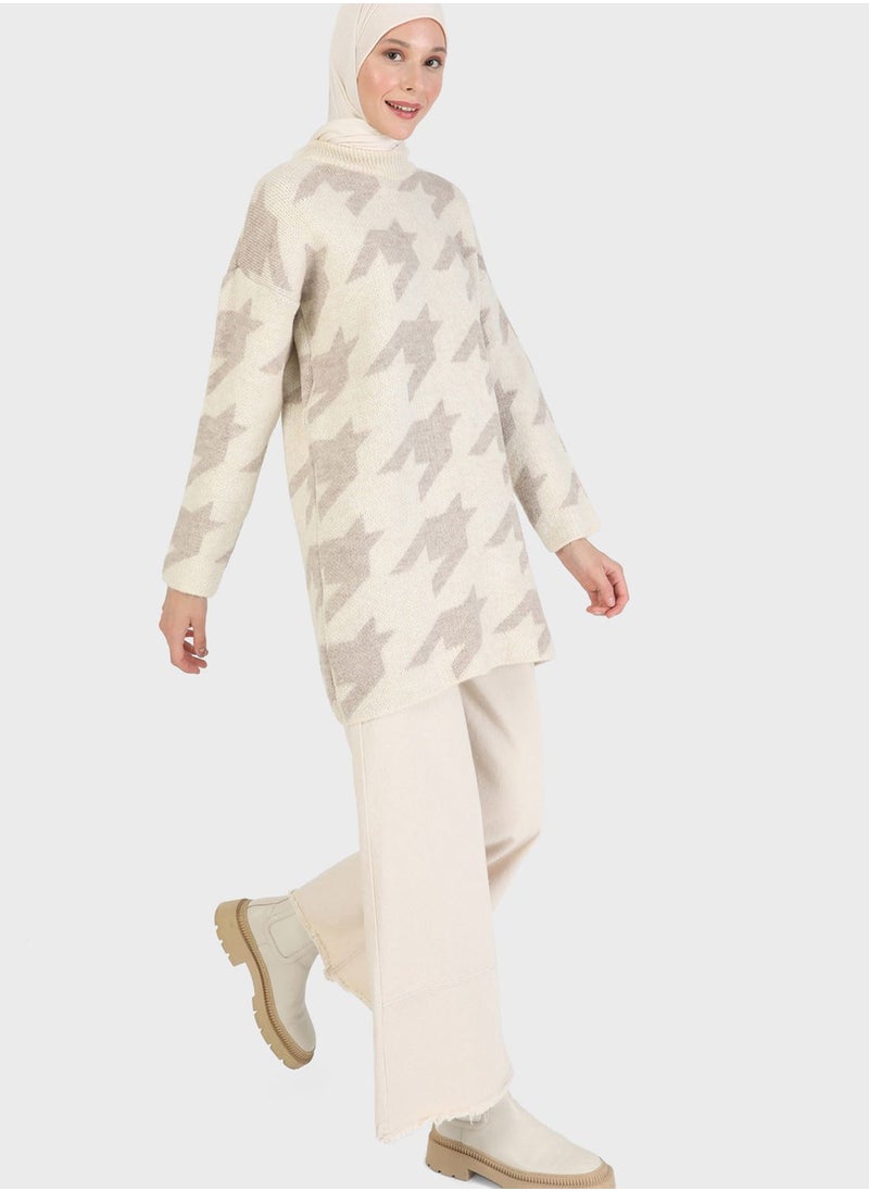 High Neck Printed Cardigan