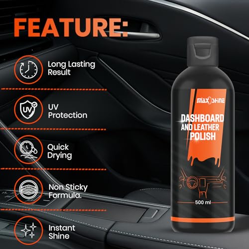 Maxoshine Dashboard Polish for Car Interior | Plastic Leather Vinyl & Rubber Car Dashboard Cleaner with Applicator Pad | Non Greasy Restores Original Look | Car Interior Cleaning Kit (500ml) - Image 2