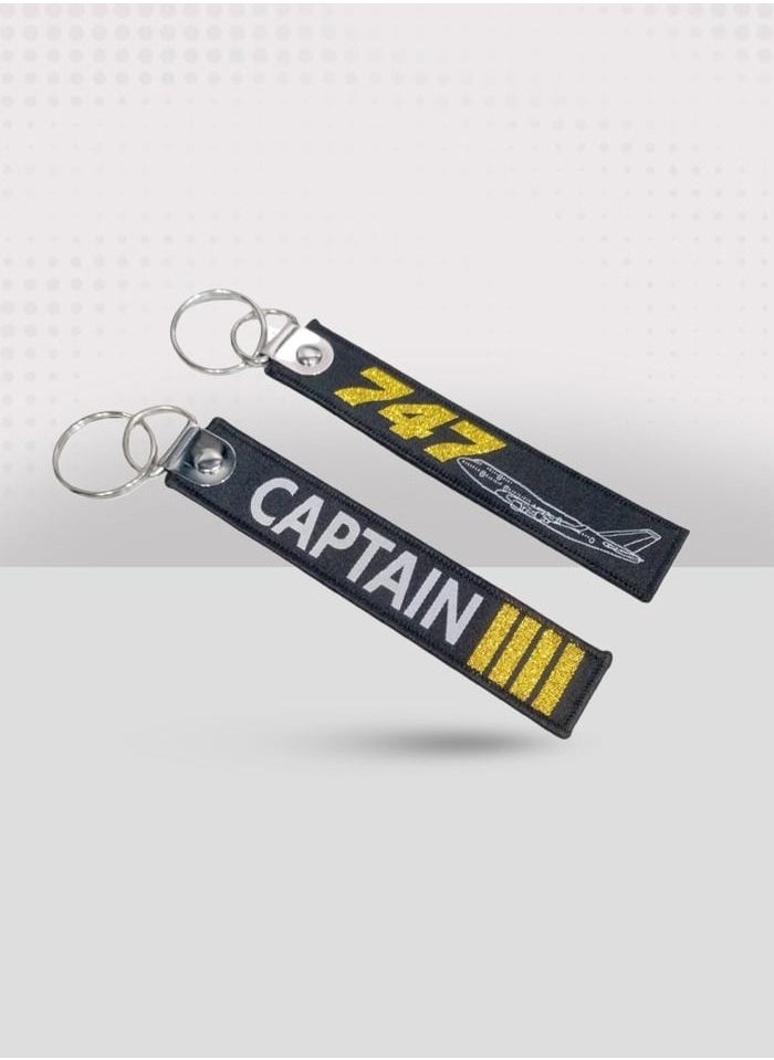 Fighter Gifts 747 Captain 4 Bar Fabric Keychain 