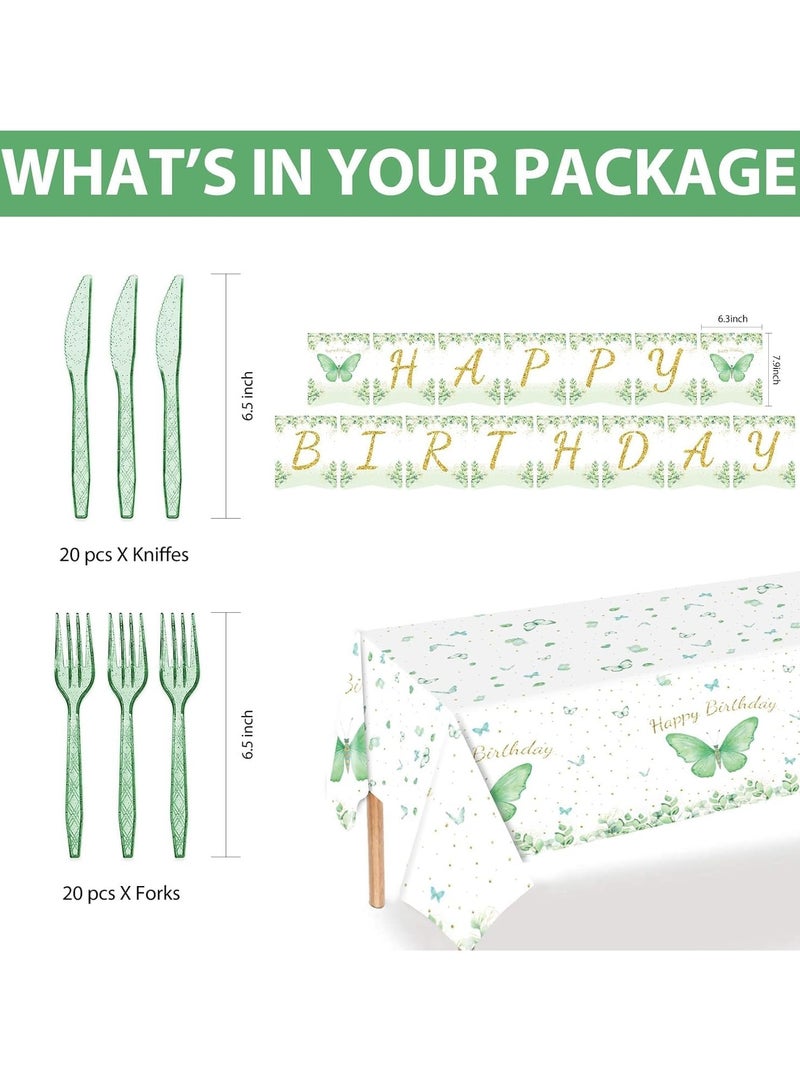 Zikra Party Supplies Set for 20 Guests - Butterfly Themed Includes Plates, Cups, Napkins, Tablecloth, Utensils & Banner, Pastel Butterfly Design for Kids Birthday & Baby Shower - Image 3