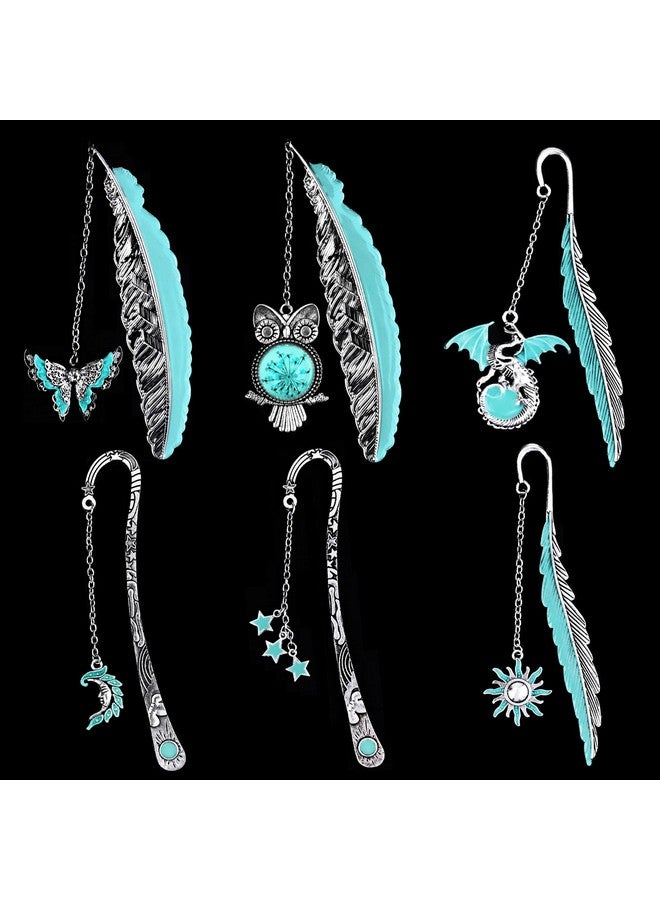HOSTK 6Pcs Vintage Feather Metal Bookmark, Glow In The Dark 3D Luminous Bookmarks, Unique Bookmarks Cool Bookmarks For Kids Students Gifts Women Men Book Lovers Teachers Reader - Image 1