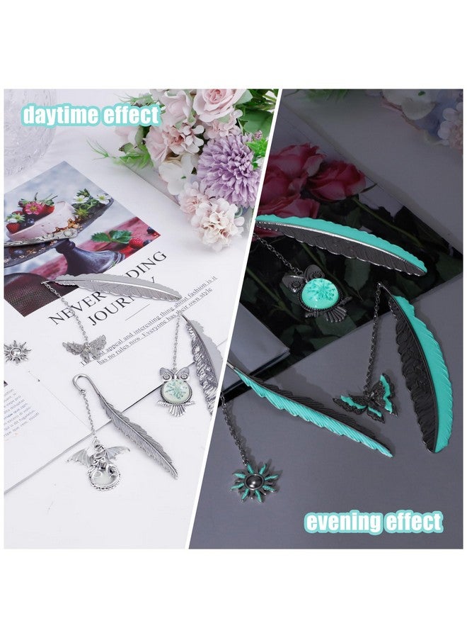 HOSTK 6Pcs Vintage Feather Metal Bookmark, Glow In The Dark 3D Luminous Bookmarks, Unique Bookmarks Cool Bookmarks For Kids Students Gifts Women Men Book Lovers Teachers Reader - Image 4