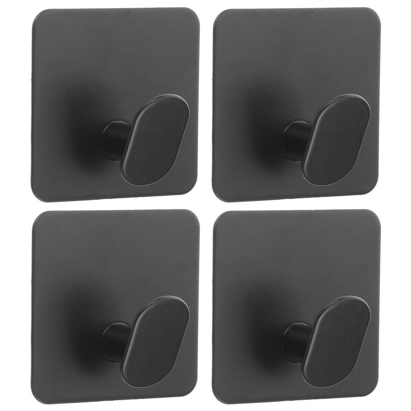 4 Pcs Black Square Self Adhesive Wall Hooks Stainless Steel Towel Holder Bathroom Shower Hanging Rack For Home Organization - Image 2