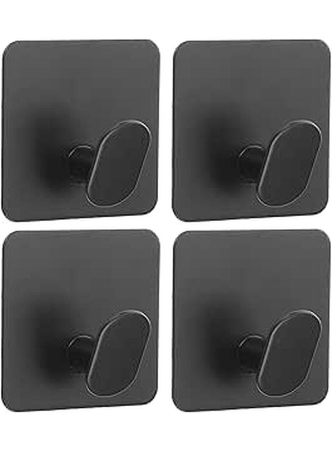 4 Pcs Black Square Self Adhesive Wall Hooks Stainless Steel Towel Holder Bathroom Shower Hanging Rack For Home Organization - Image 1