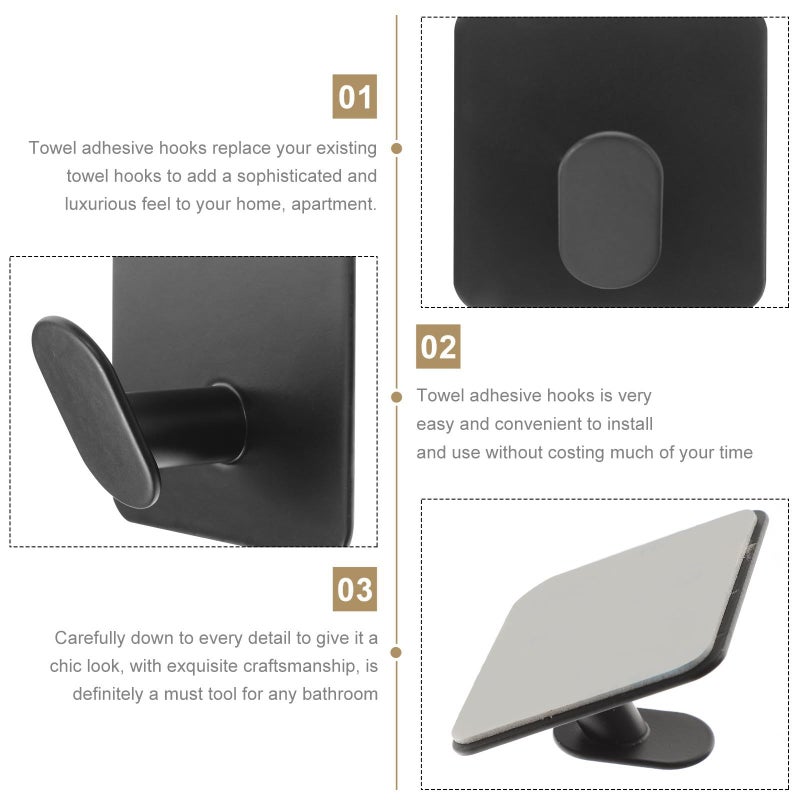 4 Pcs Black Square Self Adhesive Wall Hooks Stainless Steel Towel Holder Bathroom Shower Hanging Rack For Home Organization - Image 4