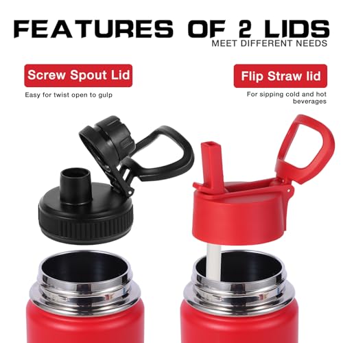 Volhoply 20oz Insulated Stainless Steel Water Bottle with Straw Lid, Kids Wide Mouth Double Wall Vacuum Cups with Handle,Reusable Outdoor Sports Metal Bottles,Travel Flask Keep Cold&Hotd(Red,1) - Image 2