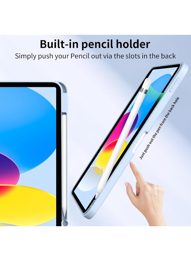 Case for iPad 10th A16 Generation 2022,2025 iPad 10 Case with Pencil Holder, Hybrid Slim Tri-fold Stand Protective Cover for iPad 10.9 inch, Smart Shell with Clear Back, Auto Wake/Sleep Light Blue - Image 5