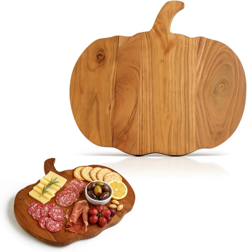 Aurah Halloween Pumpkin Shaped Wood Cutting Board for kitchen Serving Platter, Gothic Cutting Boards with Handle - Decorative Charcuterie Wooden Boards (12 x 13 Inch) - Image 1