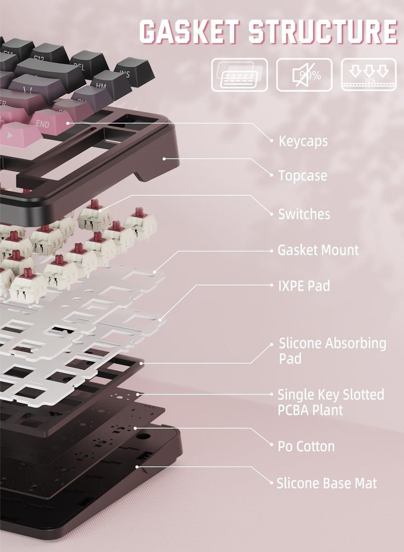 Attack Shark M86 83 Keys Wireless Mechanical Keyboard, 75% Gasket Hot Swappable Custom Keyboard, Side Printed PBT Keycaps, RGB Backlit, Pre-lubed Switches, BT/2.4GHz/ Wired Mechanical Gaming Keyboard - Image 3