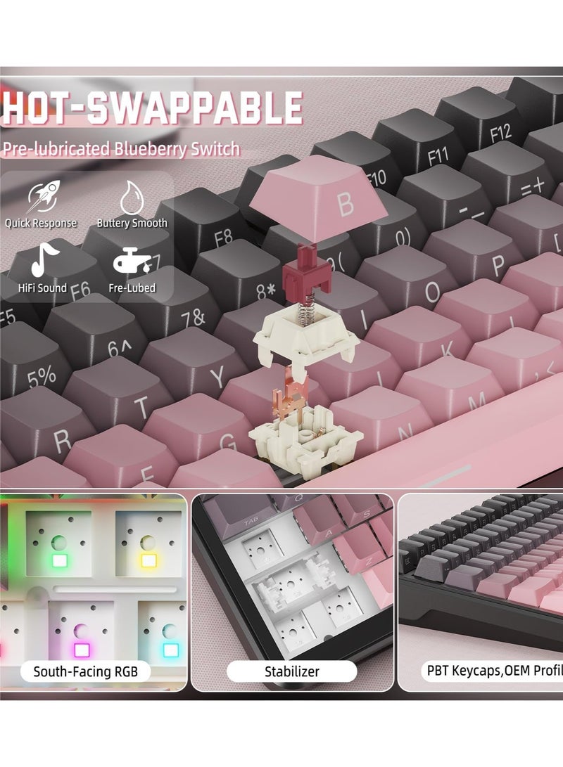 Attack Shark M86 83 Keys Wireless Mechanical Keyboard, 75% Gasket Hot Swappable Custom Keyboard, Side Printed PBT Keycaps, RGB Backlit, Pre-lubed Switches, BT/2.4GHz/ Wired Mechanical Gaming Keyboard - Image 5