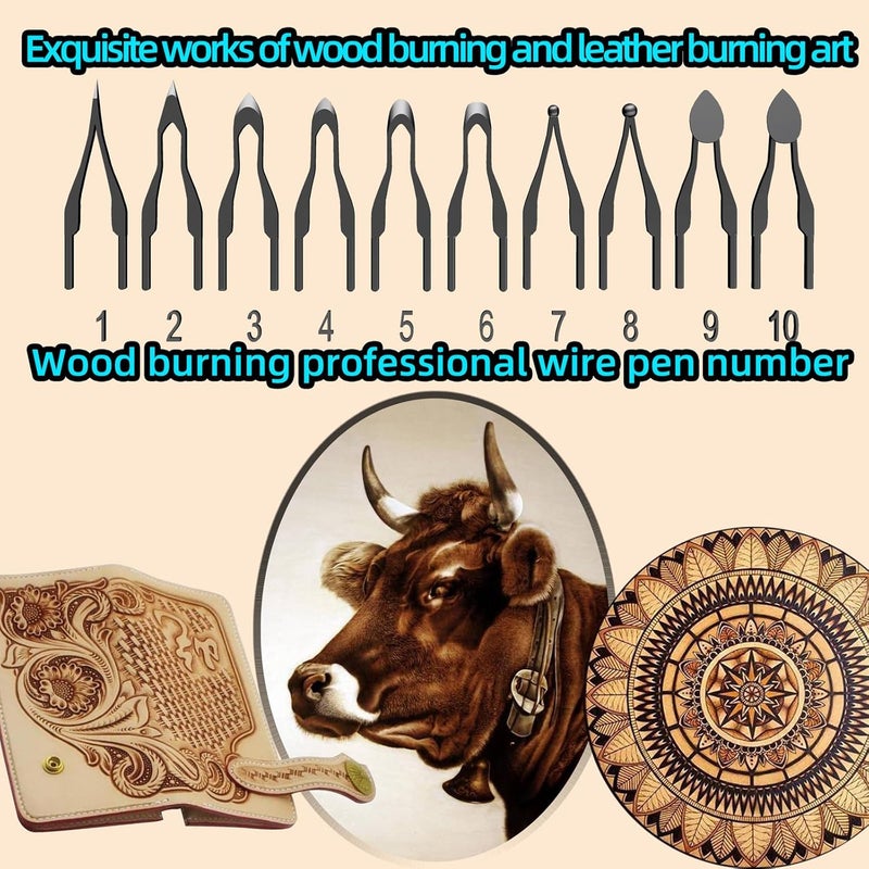 FIRElood Polished safe edge Wood Burning Kit,Wood Burning Tips Wood Burner tip,Burning Tool Wood Burning High impedance Nickel-Chromium Wire Pen tip Wood Burning Tool Pen tip can Replace (Pen tips-1-10 Kinds) Low wear optimized design - Image 4