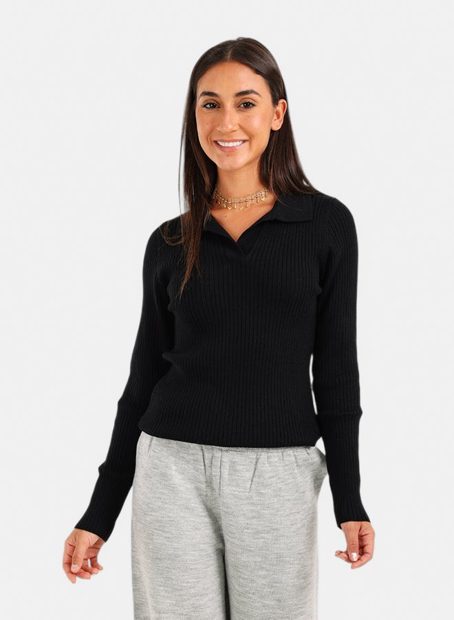 Carina Ribbed Tricot Pullover with Collar - Image 1