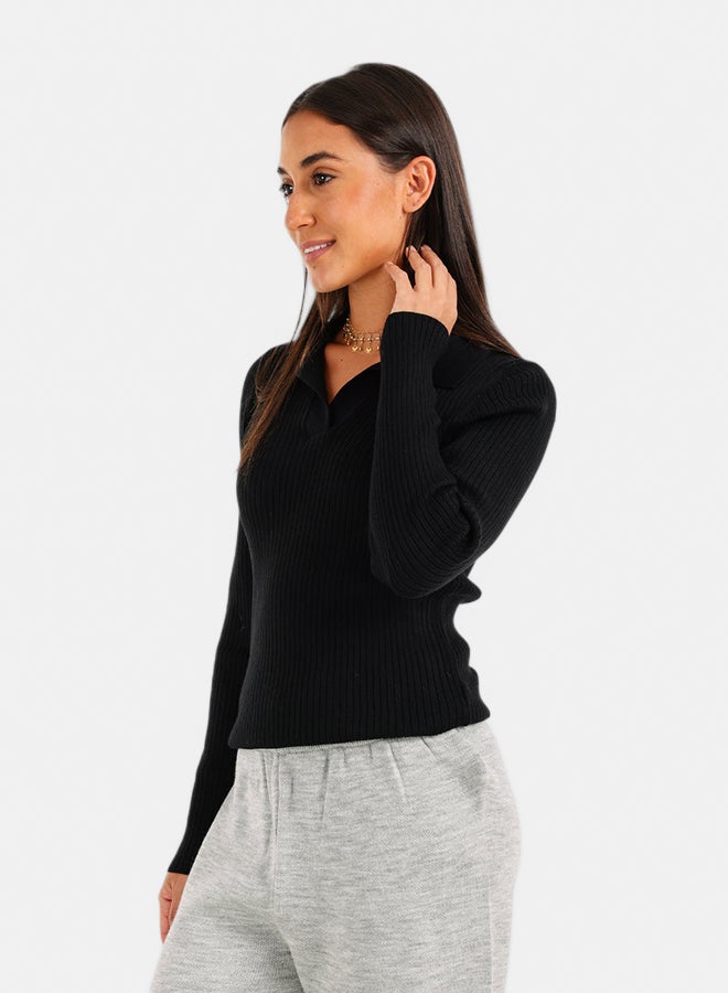 Carina Ribbed Tricot Pullover with Collar - Image 3