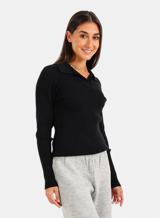 Carina Ribbed Tricot Pullover with Collar - Image 2