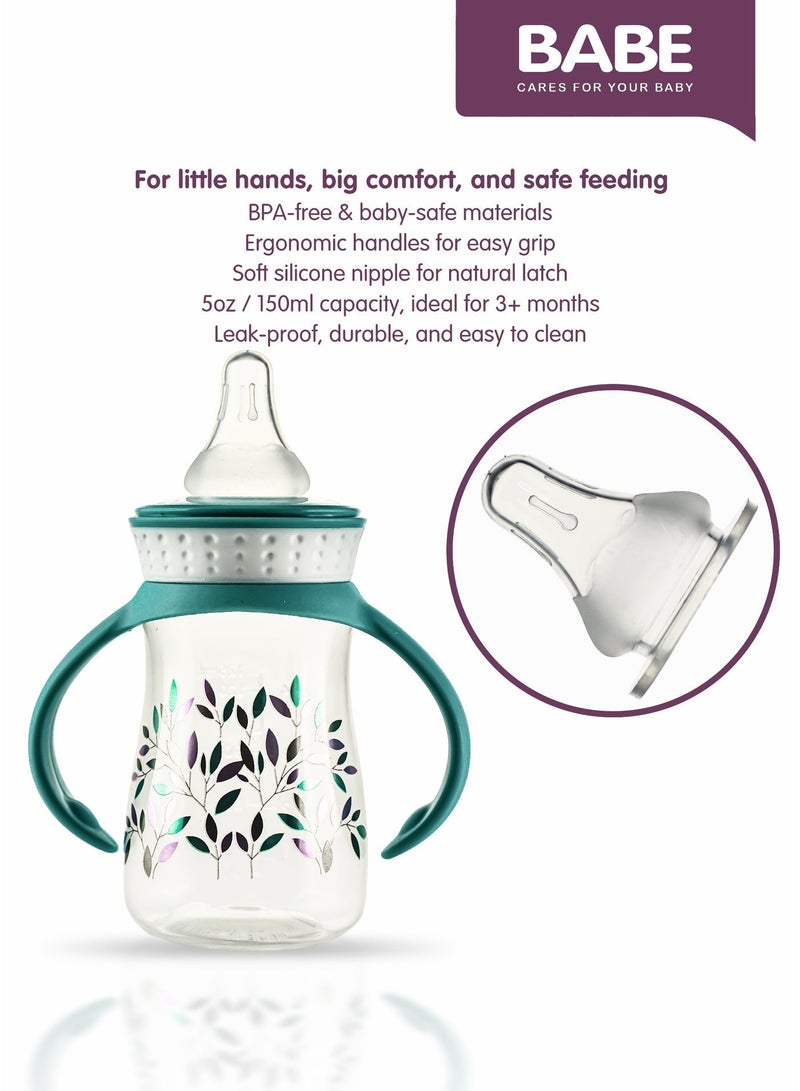 بابي BABE - زجاجة رضاعة فاخرة بمقبض، 150 مل، للأطفال من عمر 3 أشهر فما فوق، خالية من مادة BPA - Image 3