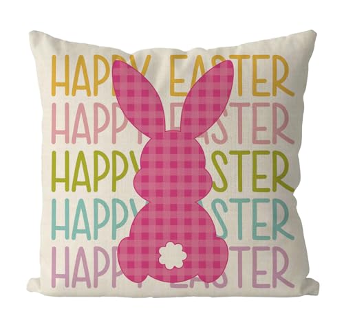 GAGEC Easter Pillow Covers 18x18 Inch Happy Easter Bunny Throw Pillowcase Pink Home Sofa Bedroom Cushion Case Seasonal Modern Decorations - Image 1