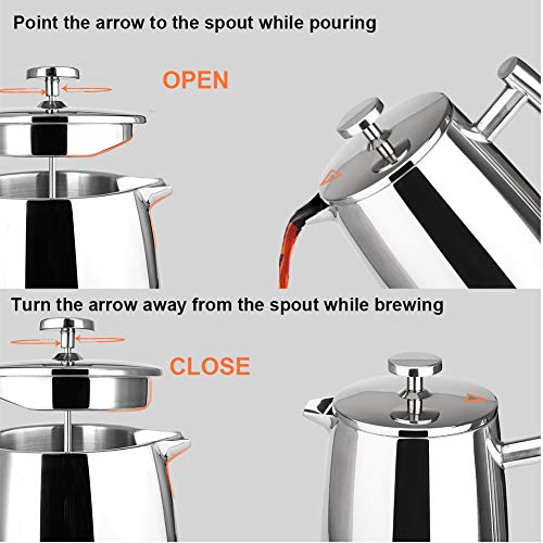 Secura French Press Coffee Maker, 34-Ounce, 304 Stainless Steel Insulated Coffee Press with Extra ScreenSecura French Press Coffee Maker, 34-Ounce, 304 Stainless Steel Insulated Coffee Press with Extra Screen - Image 4
