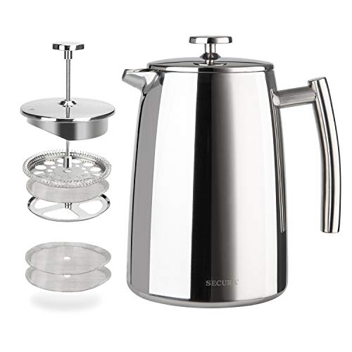 Secura French Press Coffee Maker, 34-Ounce, 304 Stainless Steel Insulated Coffee Press with Extra ScreenSecura French Press Coffee Maker, 34-Ounce, 304 Stainless Steel Insulated Coffee Press with Extra Screen - Image 1