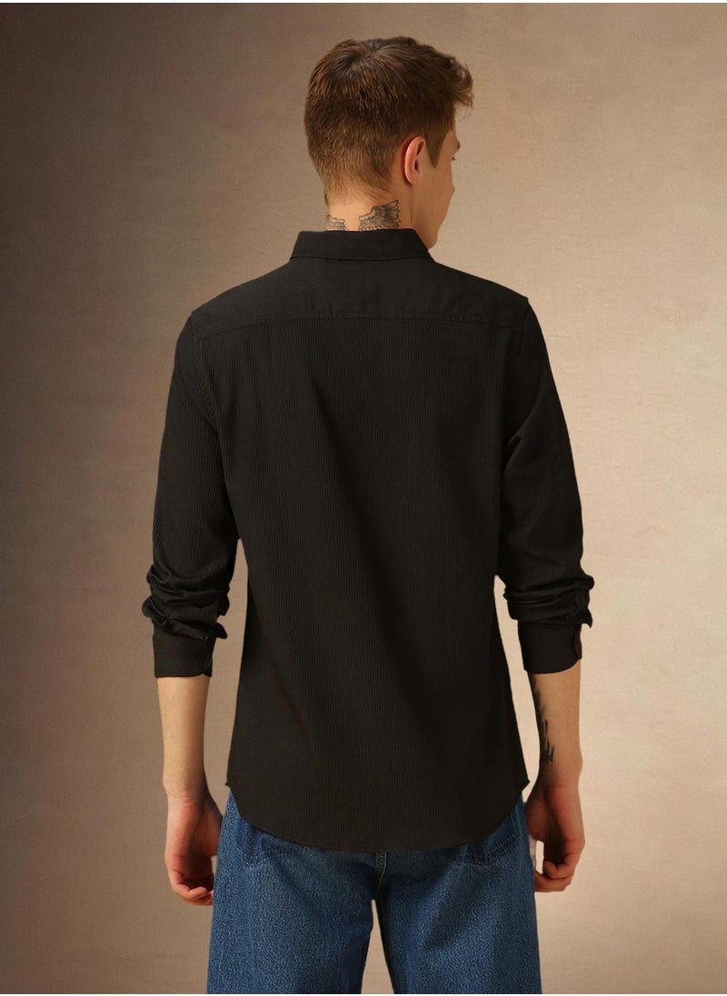 Dennis Lingo Men's Black Cotton Blend Textured Regular Fit Shirt  - Image 3