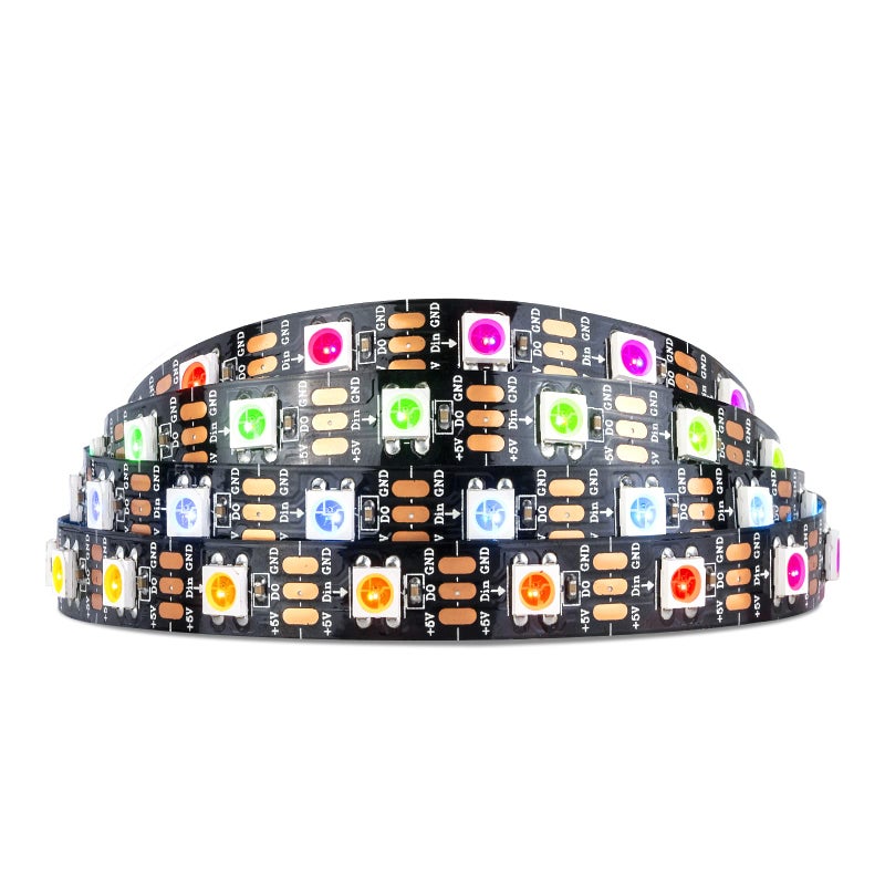 Generic SEZO WS2812B LED Strip Light 3.3FT/1M 60LEDs/m Individually Addressable Programmable 5050SMD Digital RGB Alloy Wires Flexible Dream Color IP30 Non-Waterproof PCB Black DC5V  - Image 1