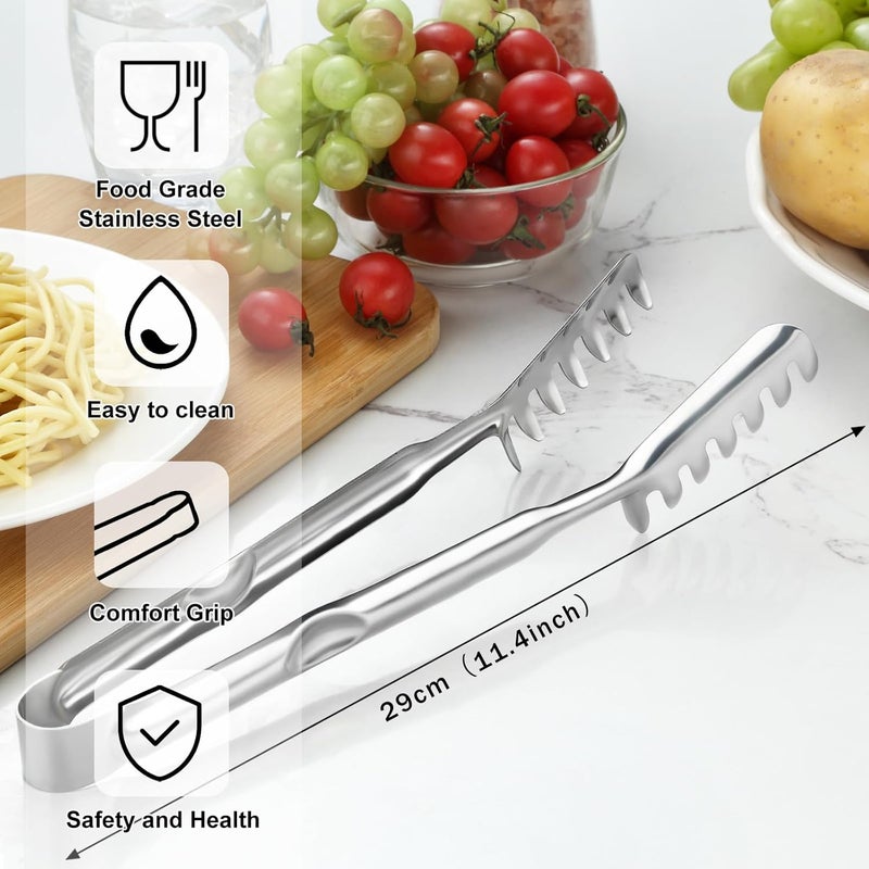 Pleafind 11.4 Inch Pasta Tong, Pasta Tongs with Fluted Handles, Stainless Steel Pasta Tongs, Comfortable and Easy to Grip, Kitchen Pasta Clip,Spaghetti clips for pasta cooking & grilling & baking - Image 2