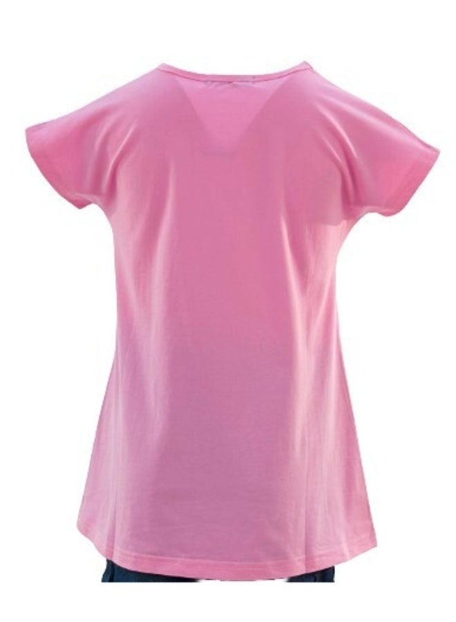 JOANNA JOANNA 23KY390B Girl's Smiley With Be Kind Print Round Neck Long Back Short Sleeve T-Shirt - Pink  - Image 3