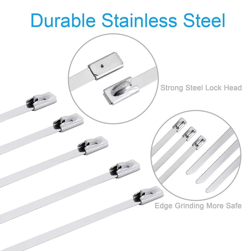MADHYA Metal Cable Zip Ties Heavy Duty 7.8 Inch, Premium Stainless Steel Multi-purpose Self-locking Cable Ties Suitable in machinery, vehicles, farms, pipes, roofs,cables, Outdoor binding, 50 Pcs - Image 3