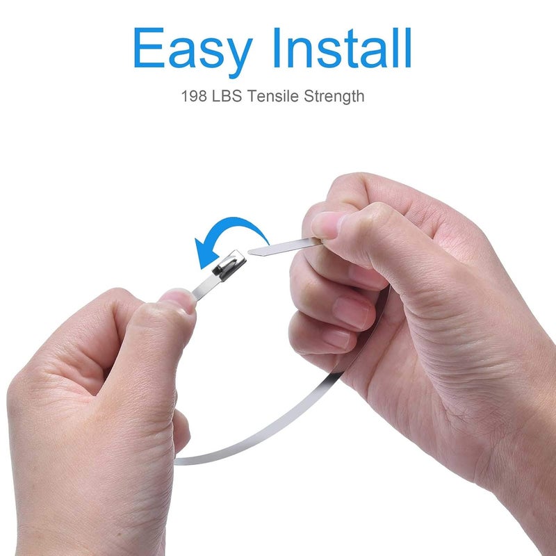MADHYA Metal Cable Zip Ties Heavy Duty 7.8 Inch, Premium Stainless Steel Multi-purpose Self-locking Cable Ties Suitable in machinery, vehicles, farms, pipes, roofs,cables, Outdoor binding, 50 Pcs - Image 4