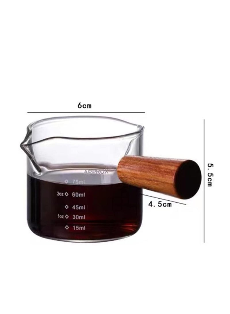 SYOSI Espresso Measuring Cup 3 oz with Small Glass Wooden Handle Measuring Cup Heat Resistant Glass Coffee Brewing Tool - Image 5