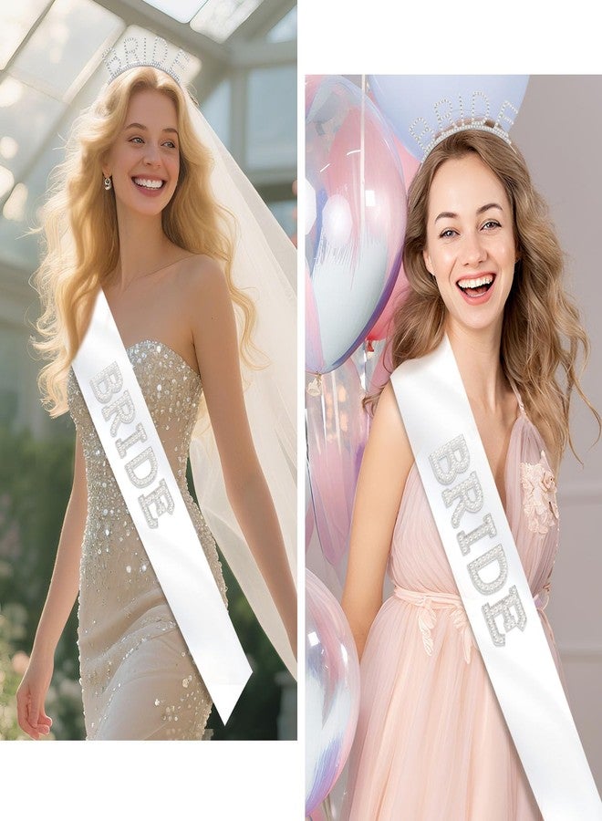Atoden Bride Sash and Headband Bachelorette Party Decorations Bridal Shower Favors White Bride Crown Tiara Pearl Rhinestone Wedding Headpiece Hair Accessories Engagement Party Outfits Gifts - Image 2