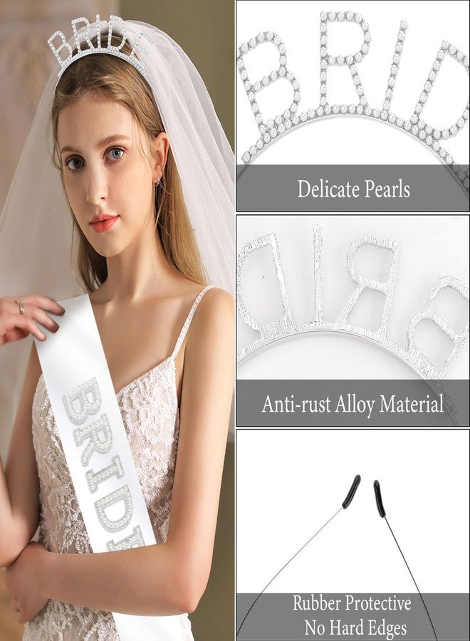 Atoden Bride Sash and Headband Bachelorette Party Decorations Bridal Shower Favors White Bride Crown Tiara Pearl Rhinestone Wedding Headpiece Hair Accessories Engagement Party Outfits Gifts - Image 4