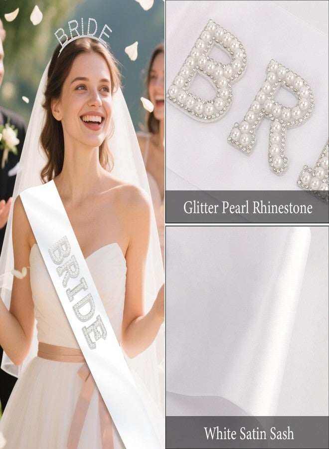 Atoden Bride Sash and Headband Bachelorette Party Decorations Bridal Shower Favors White Bride Crown Tiara Pearl Rhinestone Wedding Headpiece Hair Accessories Engagement Party Outfits Gifts - Image 5