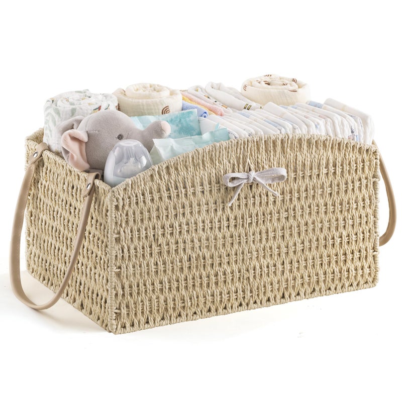 HBlife Diaper Caddy Organizer Large HandWoven Storage Basket for Diapers Baby Essentials Elegant Curved Design Ideal Gift for Baby Shower Registry MustHave - Image 2