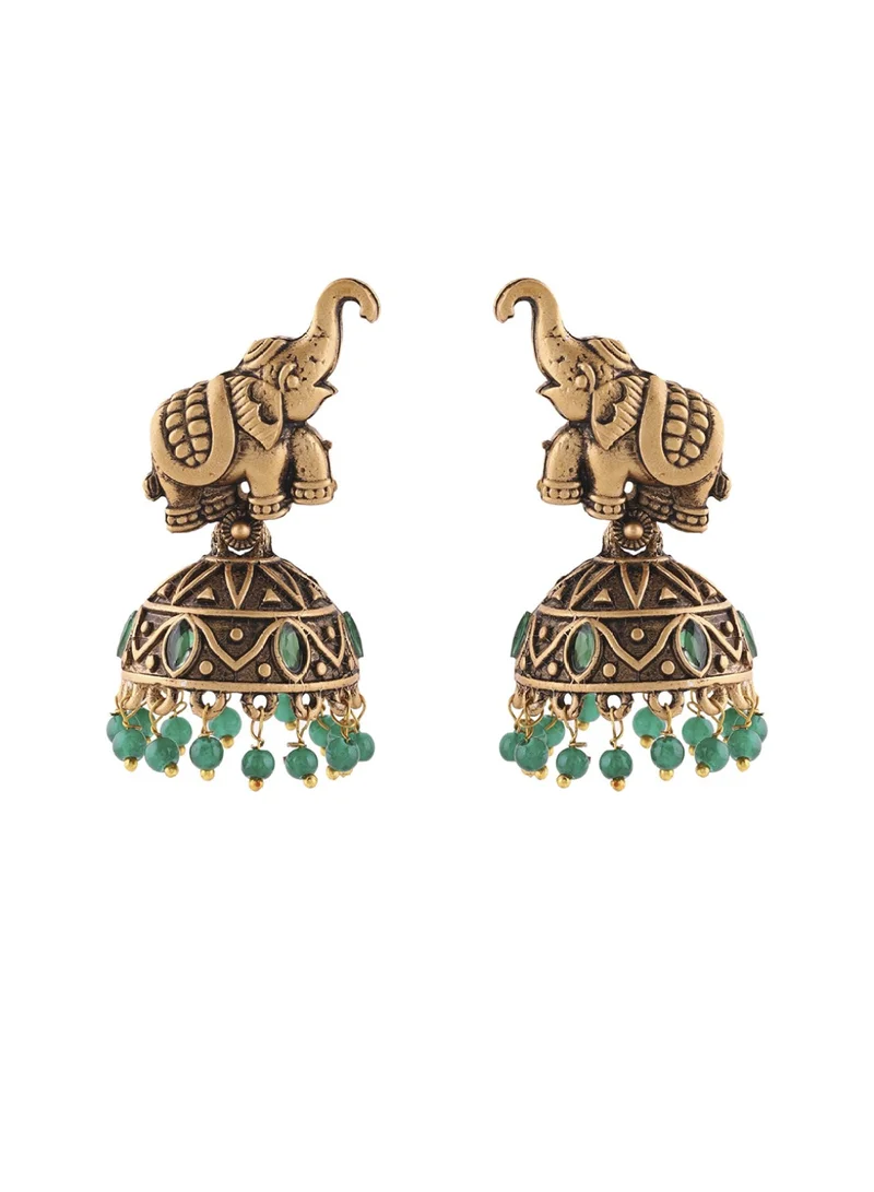 Priyaasi Artificial Stones-Studded  Beaded Jhumkas