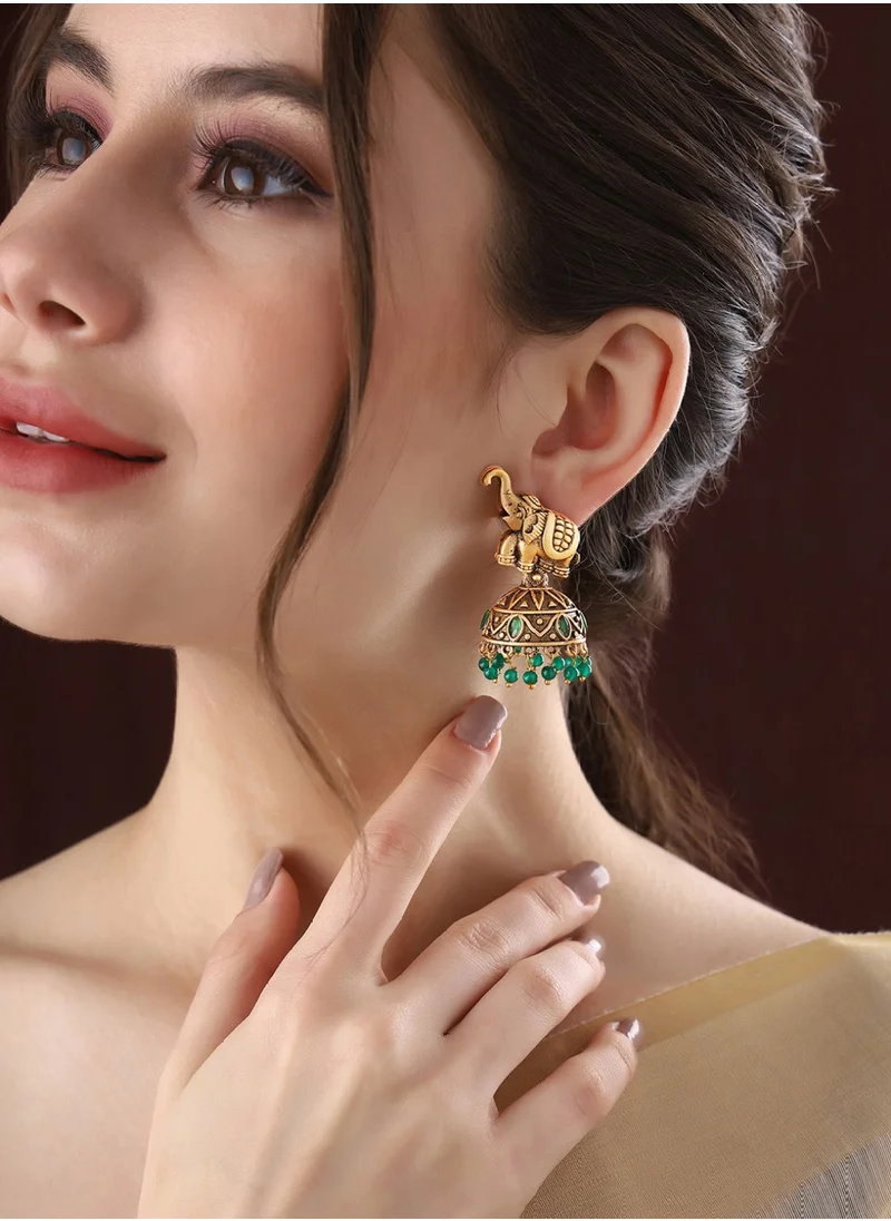 برياسي Artificial Stones-Studded  Beaded Jhumkas