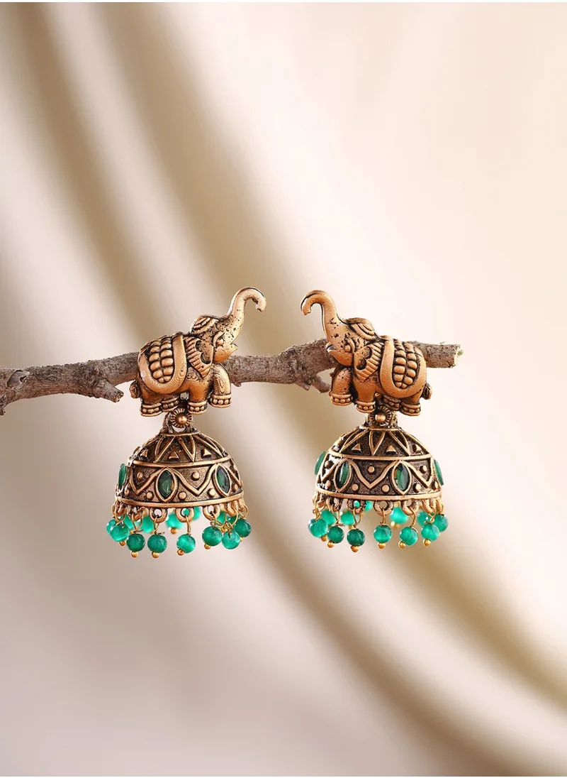 برياسي Artificial Stones-Studded  Beaded Jhumkas