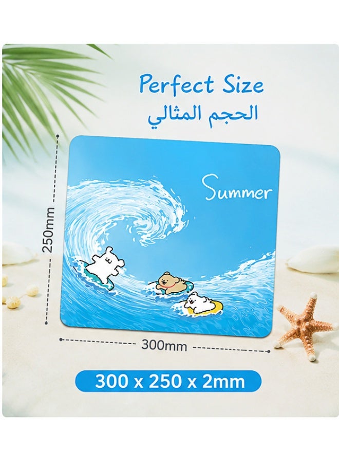 Dual‑Mode Rechargeable Bluetooth Wireless Mouse Adjustable DPI Silent Click Type‑C Fast Charging 5‑Color Portable Mouse + Summer Cartoon Mousepad 300x250mm, Non‑Slip Smooth Desk Mat, Compatible with Laptop Tablet Phone Desktop Windows iOS Android - Image 5