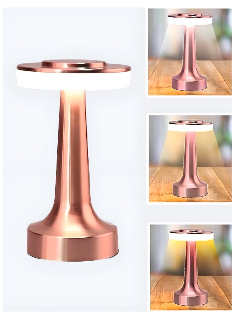 ZO7 LED Table Lamp, Rose Gold, Iron Acrylic, 23.5cm Height, Touch Control, 3 Color Temperatures, Rechargeable Battery, Cordless Desk Light - Image 1