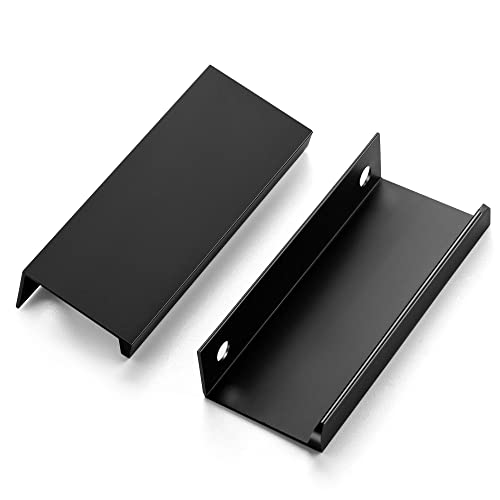 HomeExpert Home Expert 6 Pack Finger Pulls for Cabinets - 64mm/2.5in Hole Center Black Handles - Edge Pulls, Concealed Tab Pulls for Kitchen Drawer - Image 1