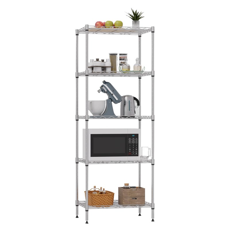 Metal Frame Storage Shelves 5Tier Wire Shelving NSF Certified Storage Rack Shelf Heavy Duty Storage Shelf with Leveling Feet for Home Kitchen Garage 12 Dx17 Wx48 H Chrome