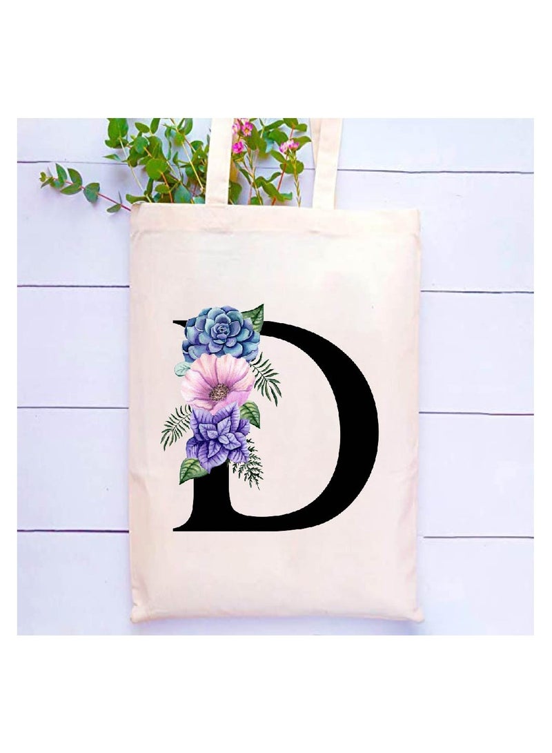 PRINTSHOP4ME Initial Letters Canvas Cotton Tote Bag, Cosmetic Pouch, and Stainless Steel Travel Mug - A Stylish Pack of 3 Combo Set for Girls - Gift for wedding - Gifts for girls - Gift for friends - Image 2