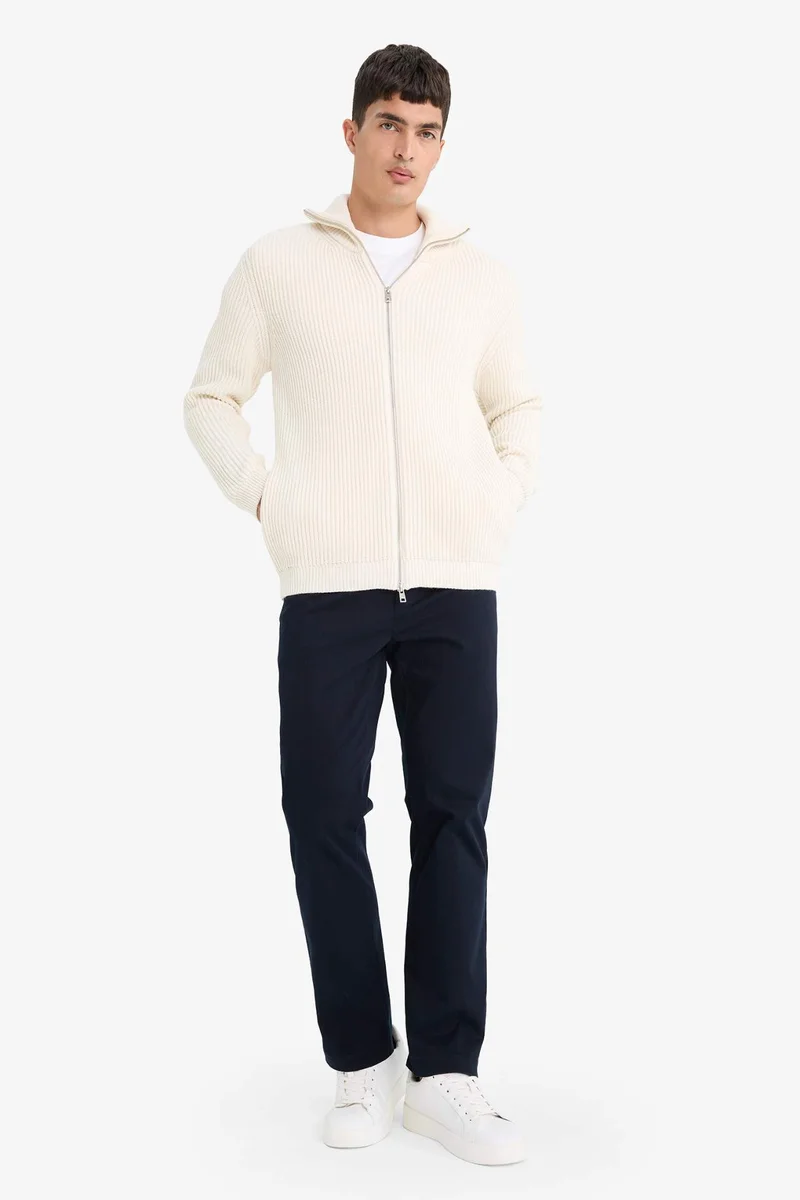 Defacto  Standard Fit Stand Collar Zippered Knit Cardigan for Men | Best Price UAE