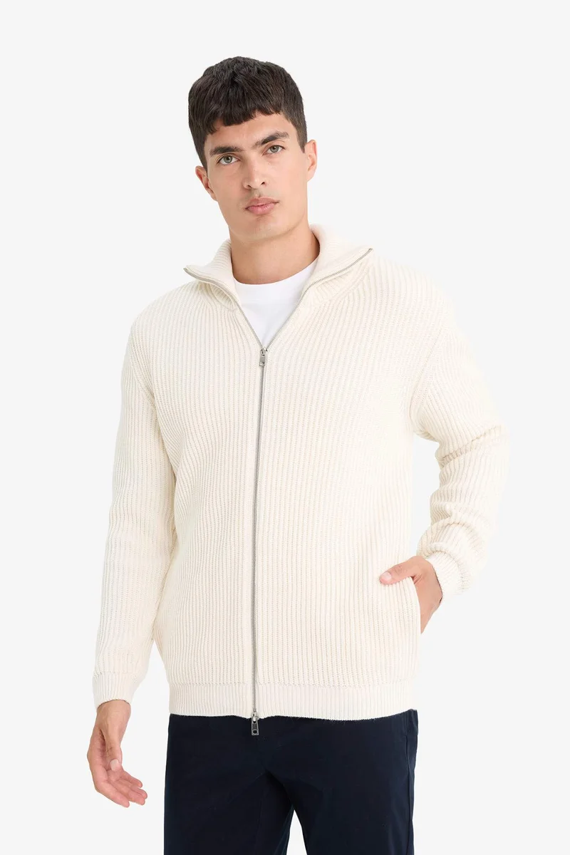 Defacto  Standard Fit Stand Collar Zippered Knit Cardigan for Men | Best Price UAE