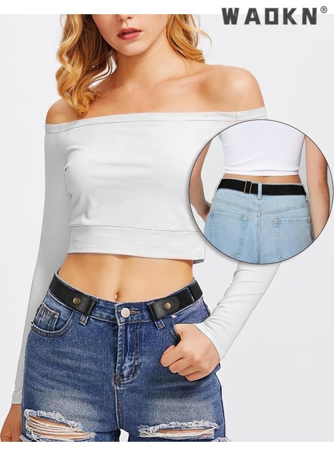 دبليو أيه أو كي أن 2pcs لا مقبض امتداد حزام للنساء والرجال حزام الخصر المرنة حتى 80-105 سم لسراويل الجينز ، مريحة ومريحة ، حزام قابل للتعديل ، مناسب للعمل والتسوق والسفر ، أحادي الجنس ، أسود. - Image 2