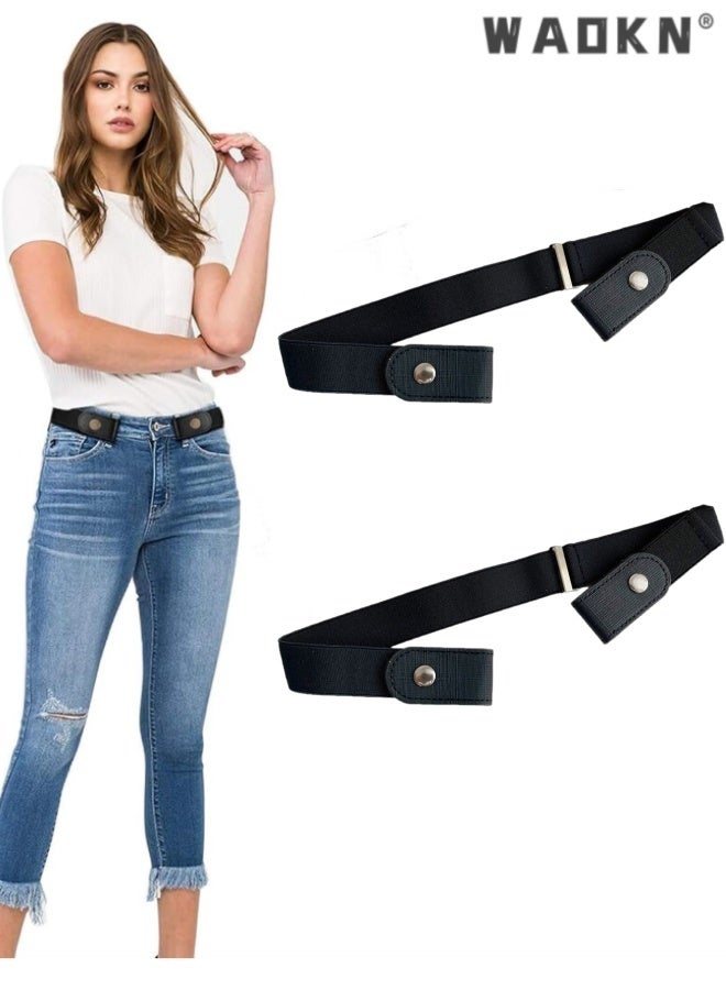 دبليو أيه أو كي أن 2pcs لا مقبض امتداد حزام للنساء والرجال حزام الخصر المرنة حتى 80-105 سم لسراويل الجينز ، مريحة ومريحة ، حزام قابل للتعديل ، مناسب للعمل والتسوق والسفر ، أحادي الجنس ، أسود. - Image 1